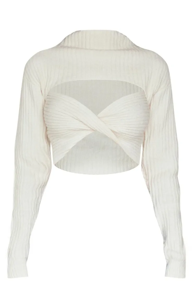 PrettyLittleThing Sweaters*Ribbed Twist Front Cut Out Sweater