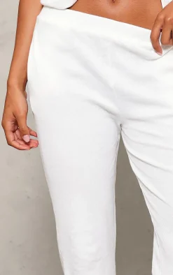 PrettyLittleThing Ribbed Wide Leg Pants Cream