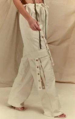 Cream Ring Detail Drawstring Cargo Pants