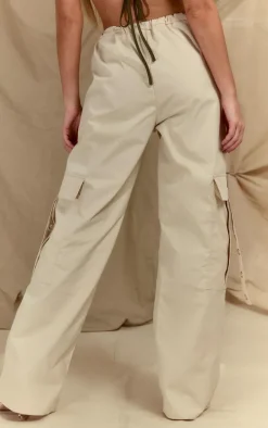 Cream Ring Detail Drawstring Cargo Pants