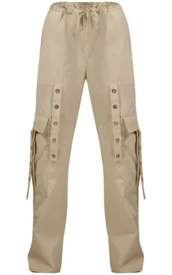 Cream Ring Detail Drawstring Cargo Pants