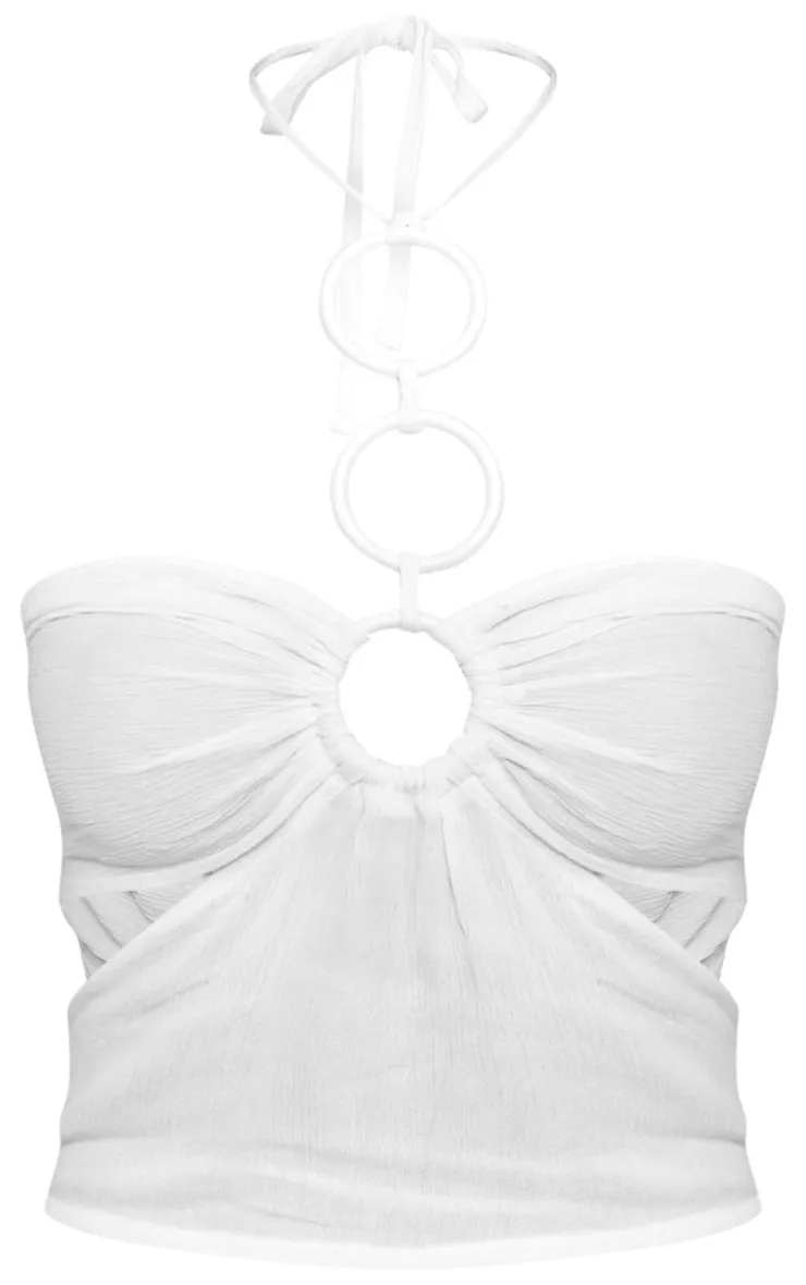 PrettyLittleThing Bralets*Ring Detail Faux Linen Crop Top