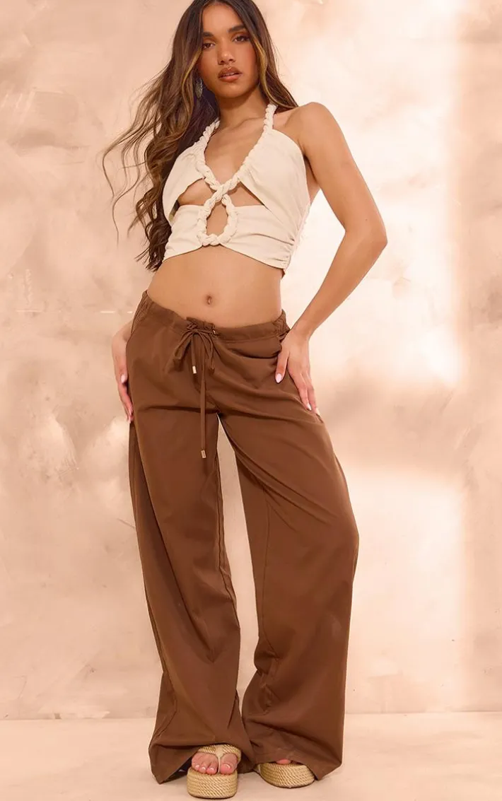 Cream Rope Detail Linen Look Cut Out Crop Top