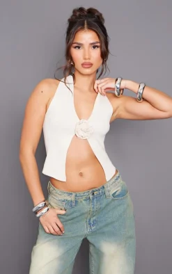 PrettyLittleThing Knitted Tops*Rose Halterneck Top