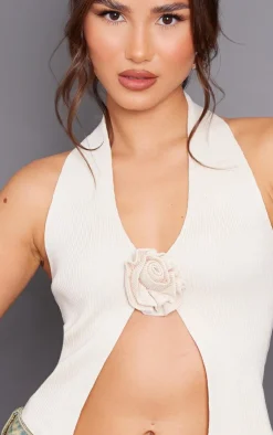 PrettyLittleThing Knitted Tops*Rose Halterneck Top