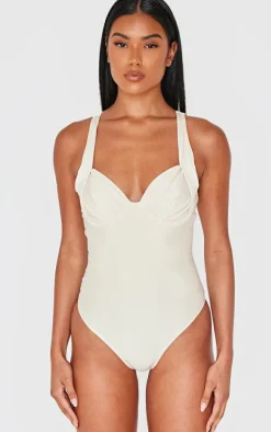 Cream Ruched Cup Underwired Swimsuit