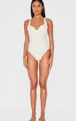 Cream Ruched Cup Underwired Swimsuit