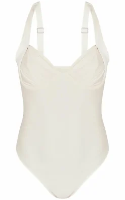 Cream Ruched Cup Underwired Swimsuit