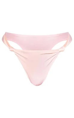 Cream Ruched Knot Detail High Leg Bikini Bottoms