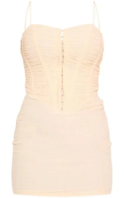 Ruched Mesh Corset Detail Bodycon Dress-PrettyLittleThing Sale
