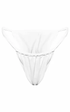 Cream Ruched Tanga Bikini Bottoms