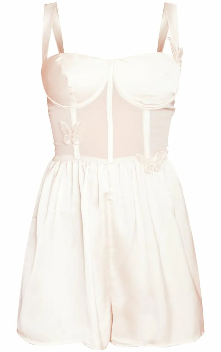 Satin Corset Butterfly Detail Floaty Romper-PrettyLittleThing Discount