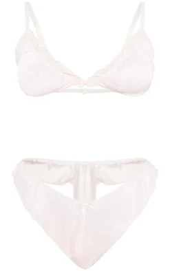 Cream Satin Frill Lingerie Set