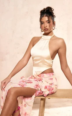Satin Halterneck Backless Top-PrettyLittleThing Outlet
