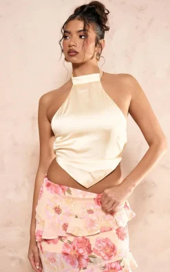 Satin Halterneck Backless Top-PrettyLittleThing Outlet