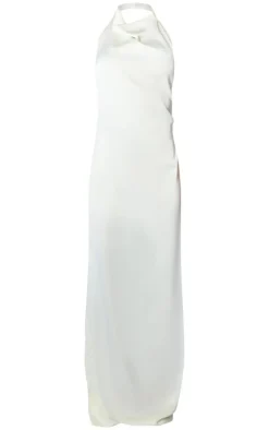 Satin High Neck Open Back Maxi Dress-PrettyLittleThing Online