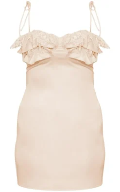 Satin Lace Cup Detail Tie Shoulder Mini Dress-PrettyLittleThing Clearance