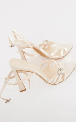 PrettyLittleThing Heeled Sandals*Satin Pointed Barely There Diamante Buckle Heeled Sandals