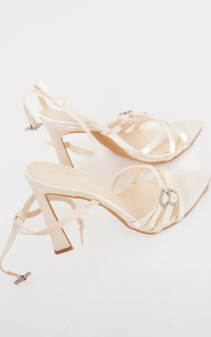 PrettyLittleThing Heeled Sandals*Satin Pointed Barely There Diamante Buckle Heeled Sandals