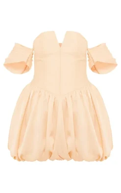 Satin Puffball Bardot Shift Dress-PrettyLittleThing Sale