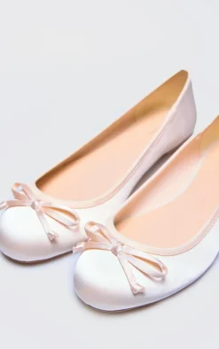 PrettyLittleThing Ballet Flats*Satin Round Toe Bow Detail Ballet Flats