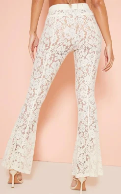 New PrettyLittleThing Sheer Lace Skinny Flared Pants Cream