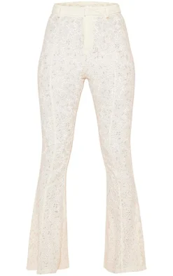 New PrettyLittleThing Sheer Lace Skinny Flared Pants Cream