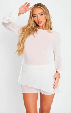 New PrettyLittleThing Sheer Textured Hot Pants Cream