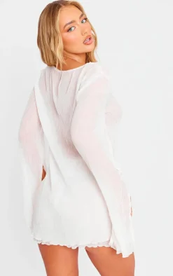 Sale PrettyLittleThing Sheer Textured Longline Top Cream