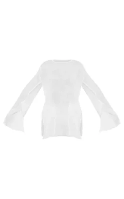 Sale PrettyLittleThing Sheer Textured Longline Top Cream