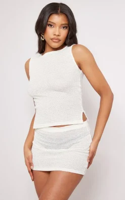 Best PrettyLittleThing Sheer Waffle Low Rise Micro Mini Skirt Cream