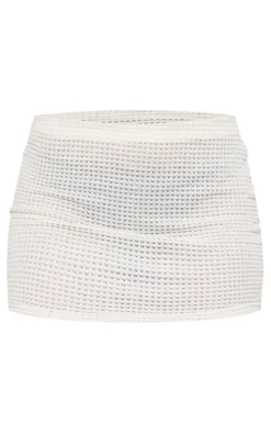 Best PrettyLittleThing Sheer Waffle Low Rise Micro Mini Skirt Cream