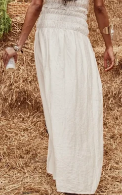 Outlet PrettyLittleThing Shirred Split Hem Maxi Skirt Cream
