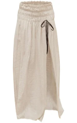 Outlet PrettyLittleThing Shirred Split Hem Maxi Skirt Cream