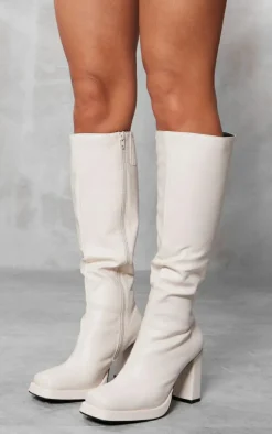 PrettyLittleThing Platforms*Slight Platform Block Heel Square Toe Knee Boots