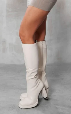 PrettyLittleThing Platforms*Slight Platform Block Heel Square Toe Knee Boots