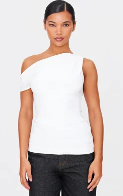 PrettyLittleThing Sleeveless Tops*Slinky Asymmetric Ruched Detail Long Top