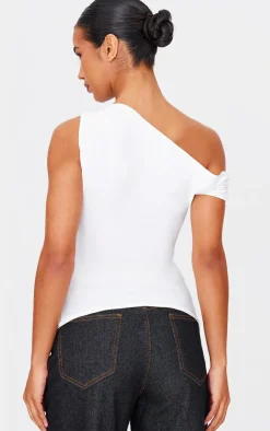 PrettyLittleThing Sleeveless Tops*Slinky Asymmetric Ruched Detail Long Top