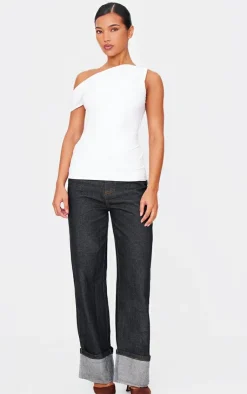 PrettyLittleThing Sleeveless Tops*Slinky Asymmetric Ruched Detail Long Top