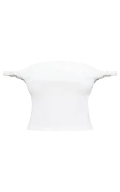 Cream Slinky Twist Detail Bardot Crop Top