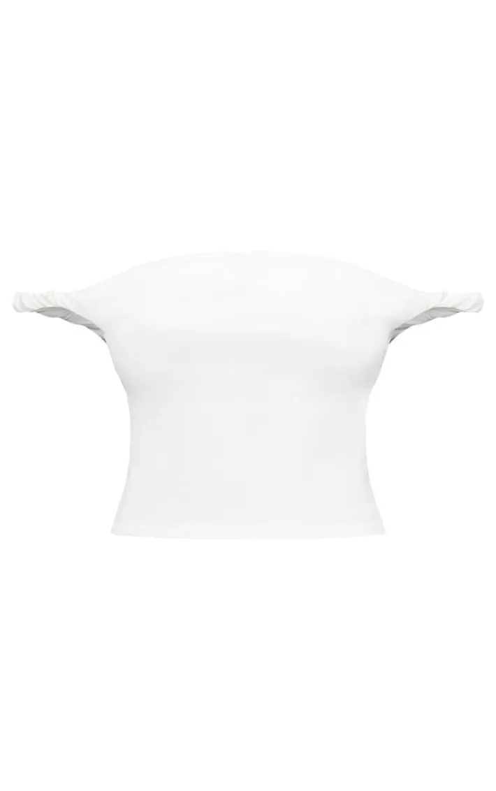 Cream Slinky Twist Detail Bardot Crop Top