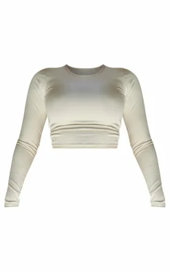 PrettyLittleThing Snatched Sculpt Long Sleeve Crop Top Cream