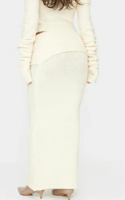 Online PrettyLittleThing Soft Bobble Knit Foldover Maxi Skirt Cream