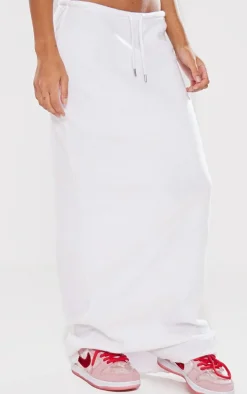 Cream Soft Brushed Rib Drawstring Waist Maxi Skirt