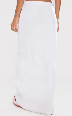 Cream Soft Brushed Rib Drawstring Waist Maxi Skirt