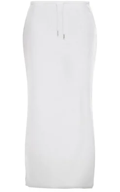 Cream Soft Brushed Rib Drawstring Waist Maxi Skirt