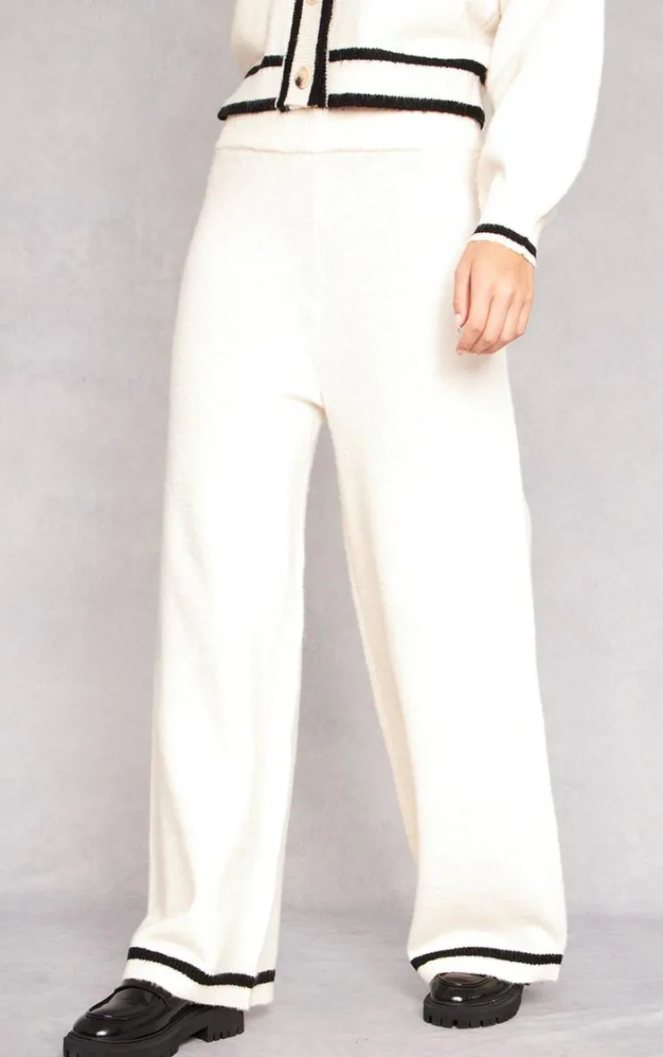 PrettyLittleThing Knitted Two Piece Sets*Soft Knit Contrast Stripe Detail Wide Leg Pants