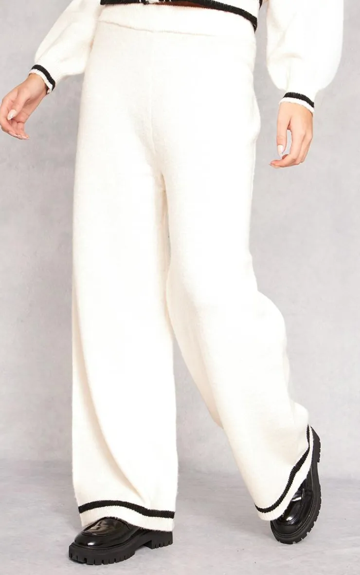 PrettyLittleThing Knitted Two Piece Sets*Soft Knit Contrast Stripe Detail Wide Leg Pants