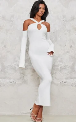 Cream Soft Knit Strappy Cut Out Maxi Dress