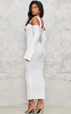 Cream Soft Knit Strappy Cut Out Maxi Dress